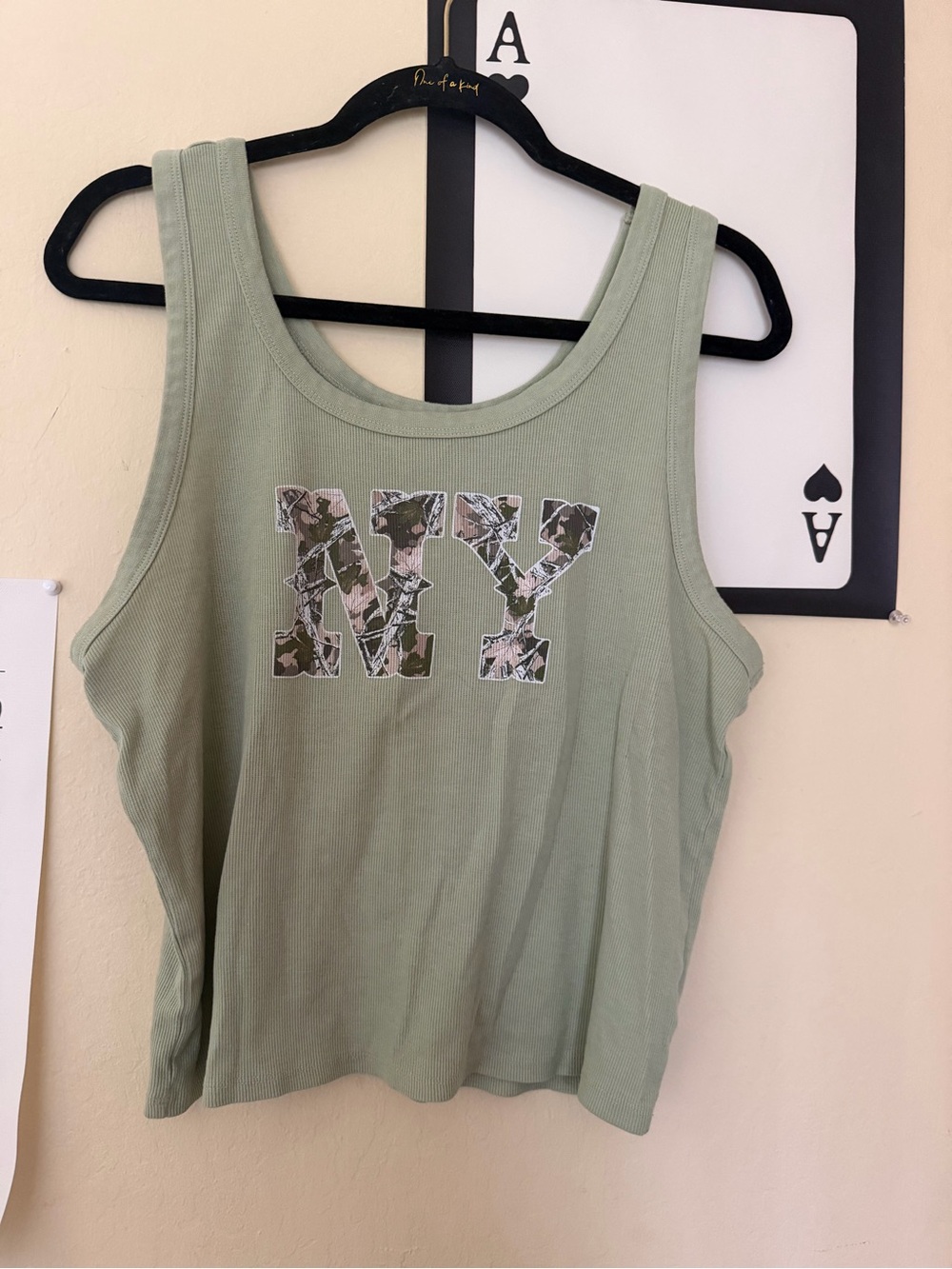 Rebellious One Sage Green NY Graphic Ribbed Tank